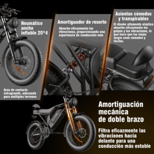 Honeywhale K6S Bicicleta Eléctrica Plegable 1080W Neumáticos Fat 20x4" Batería 48V 15.6Ah - Imagem 4