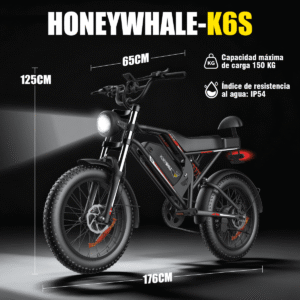Honeywhale K6S Bicicleta Eléctrica Plegable 1080W Neumáticos Fat 20x4" Batería 48V 15.6Ah - Imagem 3