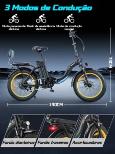 Honeywhale BW02 Bicicleta Eléctrica Plegable Pneu 20x3.0 Motor 790W Batería 48V 10.4Ah - Imagen 3