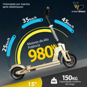 Honeywhale C1 Patinete Eléctrico con Banco Motor 980W Batería 13Ah autonomía 40km Duplo Amortecimento y Frenos de disco - Imagen 3