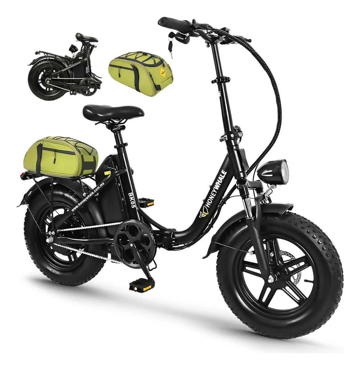 Honeywhale BK05 Bicicleta Eléctrica Plegable 500W Neumáticos Fat 16x4" Batería 48V 10.4Ah Negra