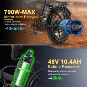 Honeywhale F6 Bicicleta Eléctrica Plegable Fat Bike Llanta 20" Motor 790W Batería 48V 10.4Ah - Imagen 4