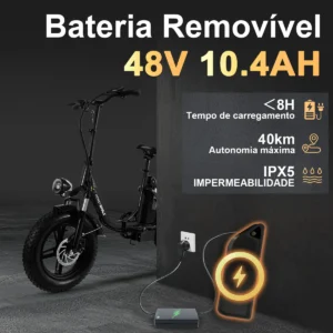 Honeywhale BK05 Bicicleta Eléctrica Plegable 500W Neumáticos Fat 16x4" Batería 48V 10.4Ah Negra - Imagen 7