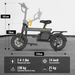 Honeywhale B20 Bicicleta Eléctrica Plegable Motor 350W 36V 7.8AH Pneu 14" Freno de Disco - Imagen 7