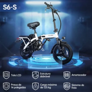 Honeywhale S6-S Bicicleta Eléctrica Plegable Motor 750W 48V Amortecedor Pneu 14" LCD - Imagen 3