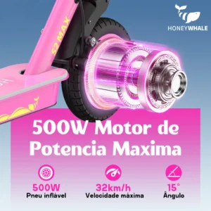 Patinete Plegable HONEYWHALE S2 MAX Rosa Aluminio Bluetooth LED Freno de Disco 120kg - Imagen 6