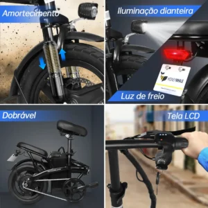 Honeywhale S6-S Bicicleta Eléctrica Plegable Motor 750W 48V Amortecedor Pneu 14" LCD - Imagen 4
