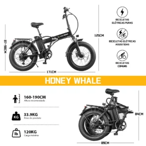 Honeywhale F6 PRO-S Bicicleta Eléctrica Plegable Pneu Fat 20x4" Motor 900W Batería 48V 10.4Ah - Imagen 7