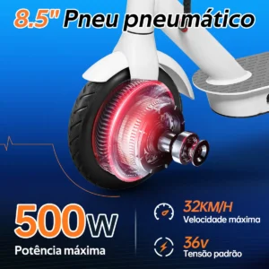 HONEYWHALE Patinete Eléctrico M2 Pro 500W Plegable 8,5" Blanco con Bluetooth y LED - Imagem 2