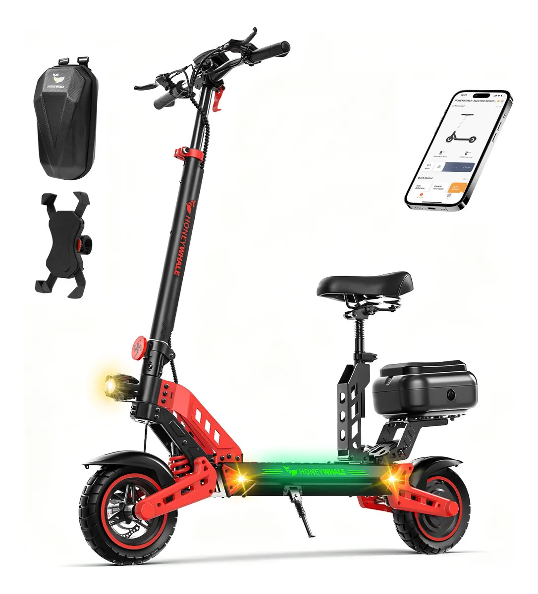 HONEYWHALE T4B-N Patinete Eléctrico Plegable 1000W 55km/h autonomía 50km Rojo