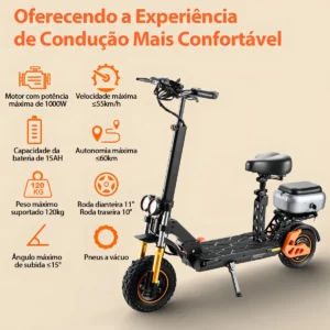 HONEYWHALE H3 Patinete Eléctrico Plegable Negro Aluminio con Assento, Baú Traseiro y LED - Imagen 5