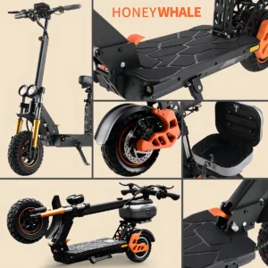 HONEYWHALE H3 Patinete Eléctrico Plegable Negro Aluminio con Assento, Baú Traseiro y LED - Imagen 4