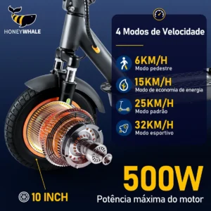 HONEYWHALE M2 MAX-B Patinete Eléctrico Plegable Negro/Naranja 36V 500W con Bluetooth, Luz LED y Freno de Disco - Imagem 5