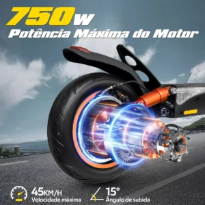 HONEYWHALE T4A Patinete Eléctrico Plegable Negro 750W 48V 10Ah Bluetooth LED Freno de Disco - Imagem 7