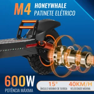 HONEYWHALE M4 Patinete Eléctrico Plegable Negro 48V 600W con Bluetooth y Luz LED - Imagem 7