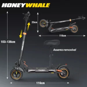 HONEYWHALE T4A Patinete Eléctrico Plegable Negro 750W 48V 10Ah Bluetooth LED Freno de Disco - Imagem 6