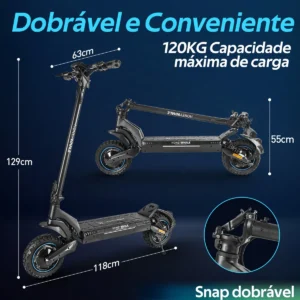 HONEYWHALE T5-2 Patinete Eléctrico Plegable Negro 48V 750W con Bluetooth y Luz LED - Imagen 6