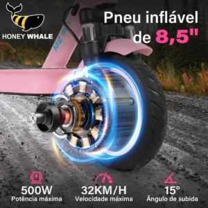 HONEYWHALE M2 Max Patinete Eléctrico Plegable Rosa em Aluminio con Bluetooth, Luz LED y Suspensión doble - Imagen 3