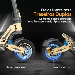 Patinete Eléctrico Plegable HONEYWHALE G2 PRO Amarillo Aluminio LED Freno de Disco Suspensión delantera y Traseira - Imagem 3