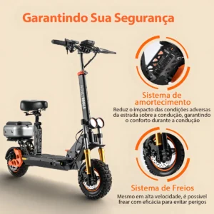 HONEYWHALE H3 Patinete Eléctrico Plegable Negro Aluminio con Assento, Baú Traseiro y LED - Imagen 2