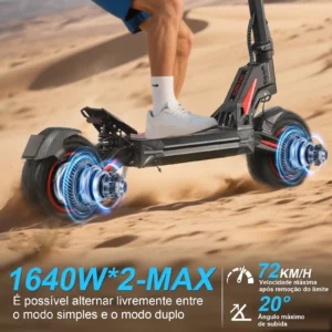 HONEYWHALE G4 Max Patinete Eléctrico Plegable Negro/Rojo 60V 20,8Ah con Ruedas 12" y Luz LED - Imagem 2