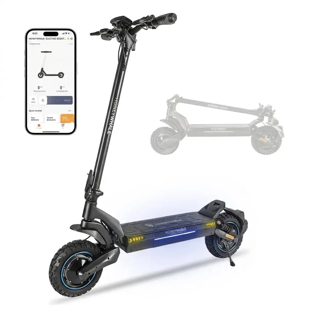 HONEYWHALE T5-2 Patinete Eléctrico Plegable Negro 48V 750W con Bluetooth y Luz LED
