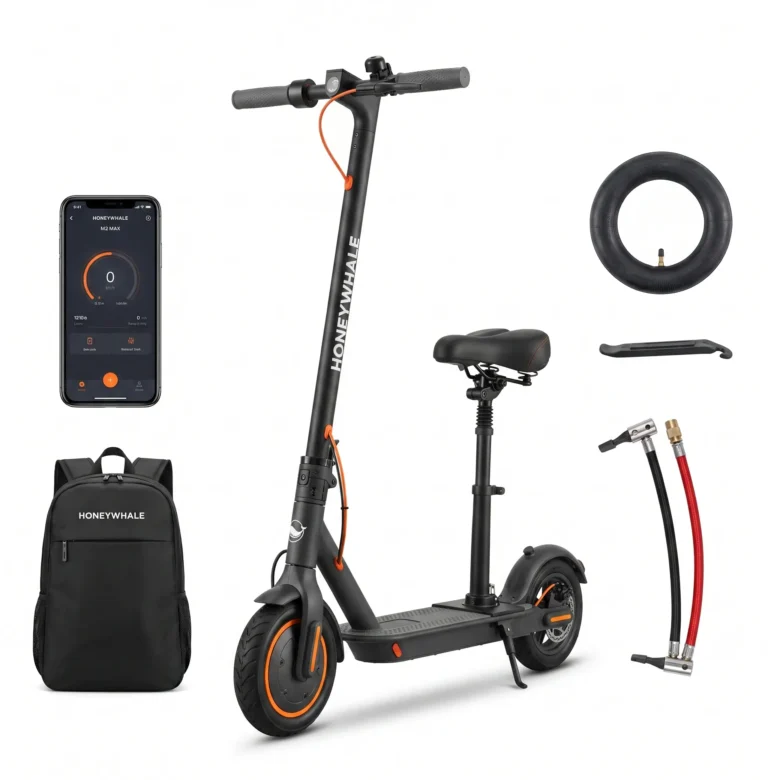 HONEYWHALE M2 MAX-B Patinete Eléctrico Plegable Negro/Naranja 36V 500W con Bluetooth, Luz LED y Freno de Disco