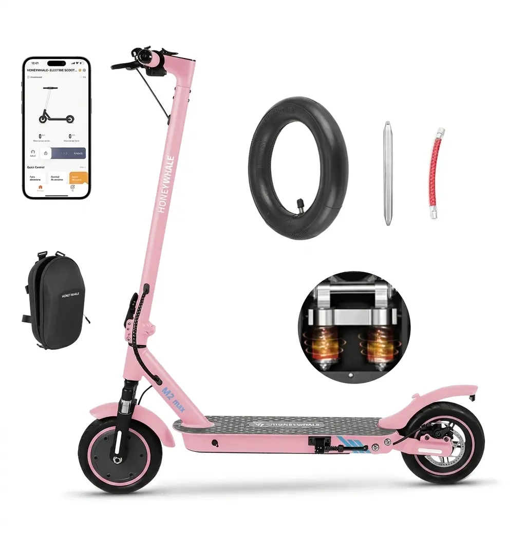 HONEYWHALE M2 Max Patinete Eléctrico Plegable Rosa em Aluminio con Bluetooth, Luz LED y Suspensión doble