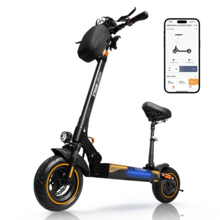 HONEYWHALE T4A Patinete Eléctrico Plegable Negro 750W 48V 10Ah Bluetooth LED Freno de Disco