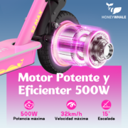 HONEYWHALE S2 MAX Patinete Plegable Rosa Aluminio Bluetooth LED Freno de Disco 120kg - Image 2