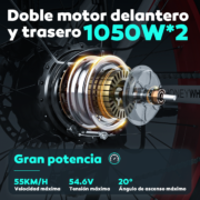 Honeywhale BK08 Bicicleta Eléctrica Neumático Fat 26x4" Motor Doble 1050W*2 Batería 48V 23.5Ah 21V - Image 2