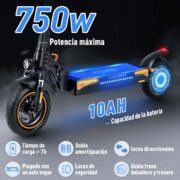HONEYWHALE T4A Patinete Eléctrico Plegable Negro 750W 48V 10Ah Bluetooth LED Freno de Disco - Image 3