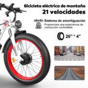 Honeywhale BK08 Bicicleta Eléctrica Neumático Fat 26x4" Motor Doble 1050W*2 Batería 48V 23.5Ah 21V - Image 4
