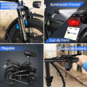 Honeywhale S6-S Bicicleta Eléctrica Plegable Motor 750W 48V Amortiguador Neumático 14" LCD - Image 5