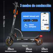 HONEYWHALE T4A Patinete Eléctrico Plegable Negro 750W 48V 10Ah Bluetooth LED Freno de Disco - Image 5