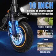 HONEYWHALE T4A Patinete Eléctrico Plegable Negro 750W 48V 10Ah Bluetooth LED Freno de Disco - Image 6