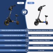 HONEYWHALE T4A Patinete Eléctrico Plegable Negro 750W 48V 10Ah Bluetooth LED Freno de Disco - Image 7