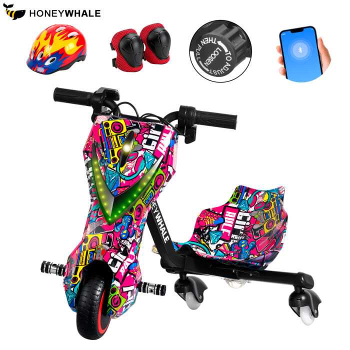 Honeywhale 008V Triciclo Eléctrico Infantil 240W - Bluetooth, Luces LED, 3 Velocidades y Giro 360 Grados
