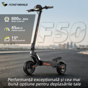 HONEYWHALE F50 Patinete Eléctrico 800W - Batería 48V 15Ah, Hasta 45 km/h, Autonomía 50 km, Ruedas 10" Tubeless y Control por App - Imagem 3
